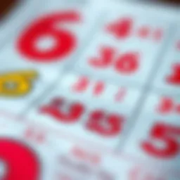 A close-up of a lottery ticket with colorful numbers and symbols