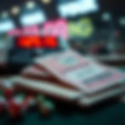 Visual representation of lottery tickets and betting slips