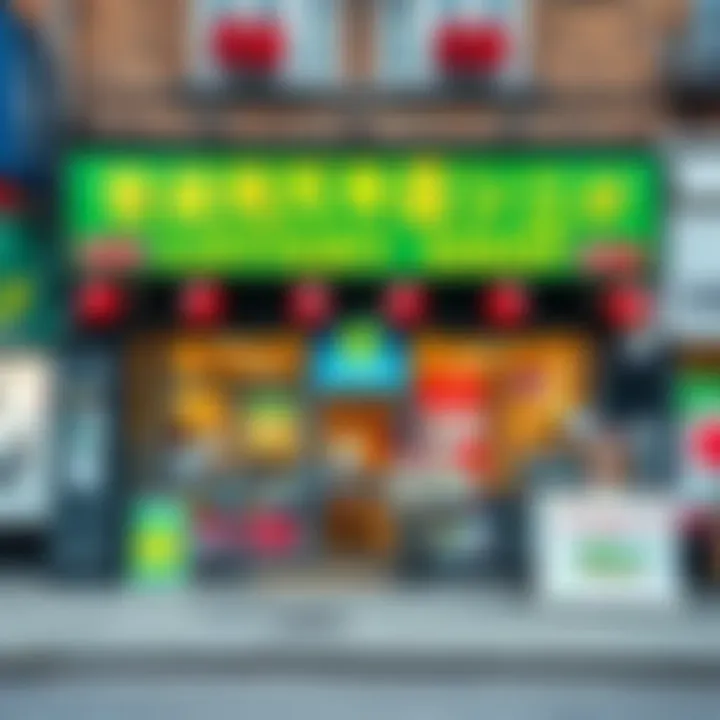 A vibrant storefront of a popular lottery shop