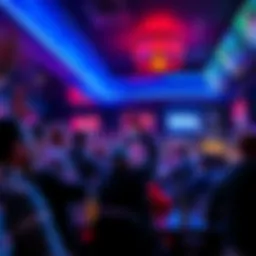 A vibrant sports bar filled with enthusiastic fans cheering for their favorite teams.
